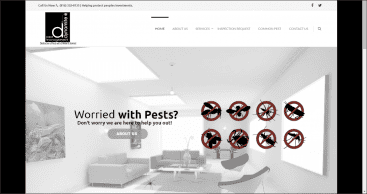 Dynamite Pest Control logo with pest icons on a white wall.