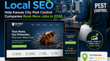 Pest control web design for Kansas City pest companies, featuring modern layouts and local SEO strat.