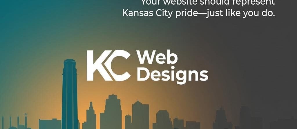 Kansas City web design company logo with city skyline background.