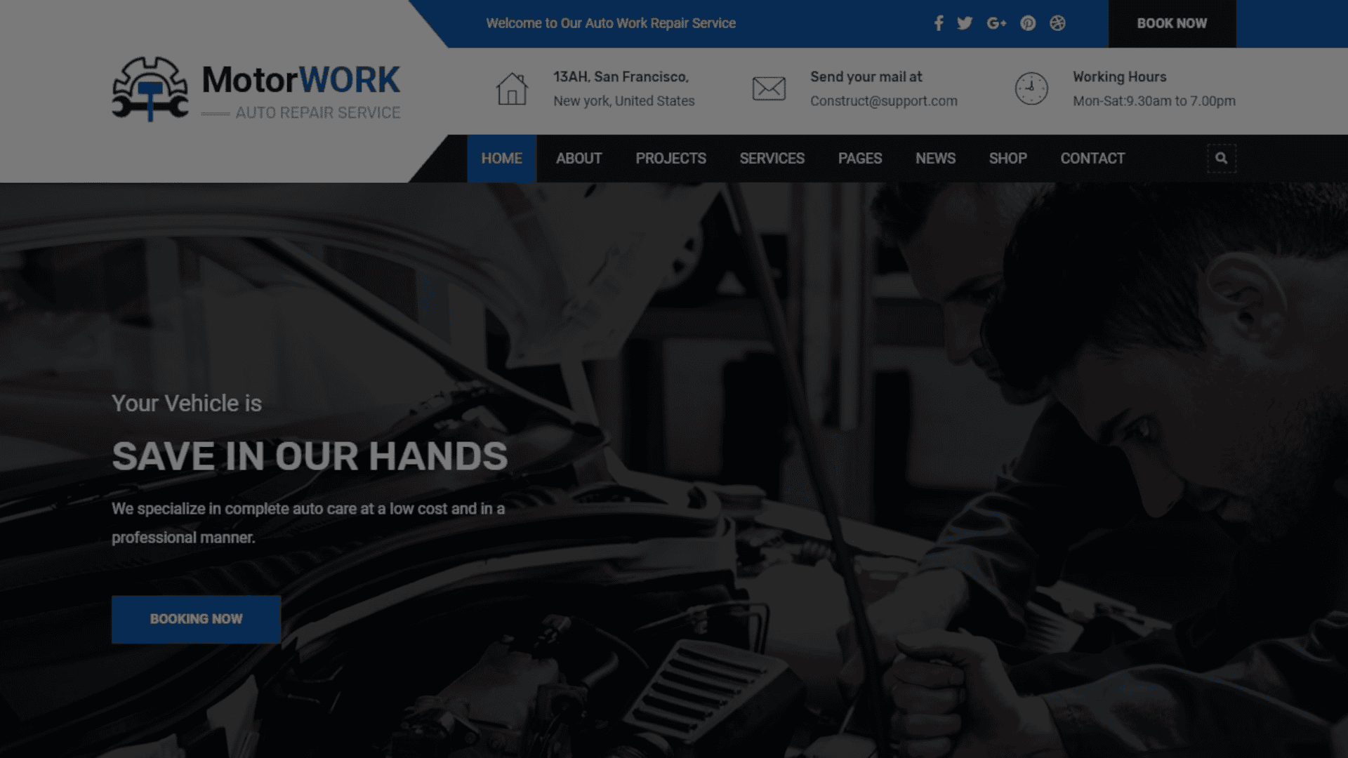 Auto repair shop website homepage with professional design and SEO optimization.