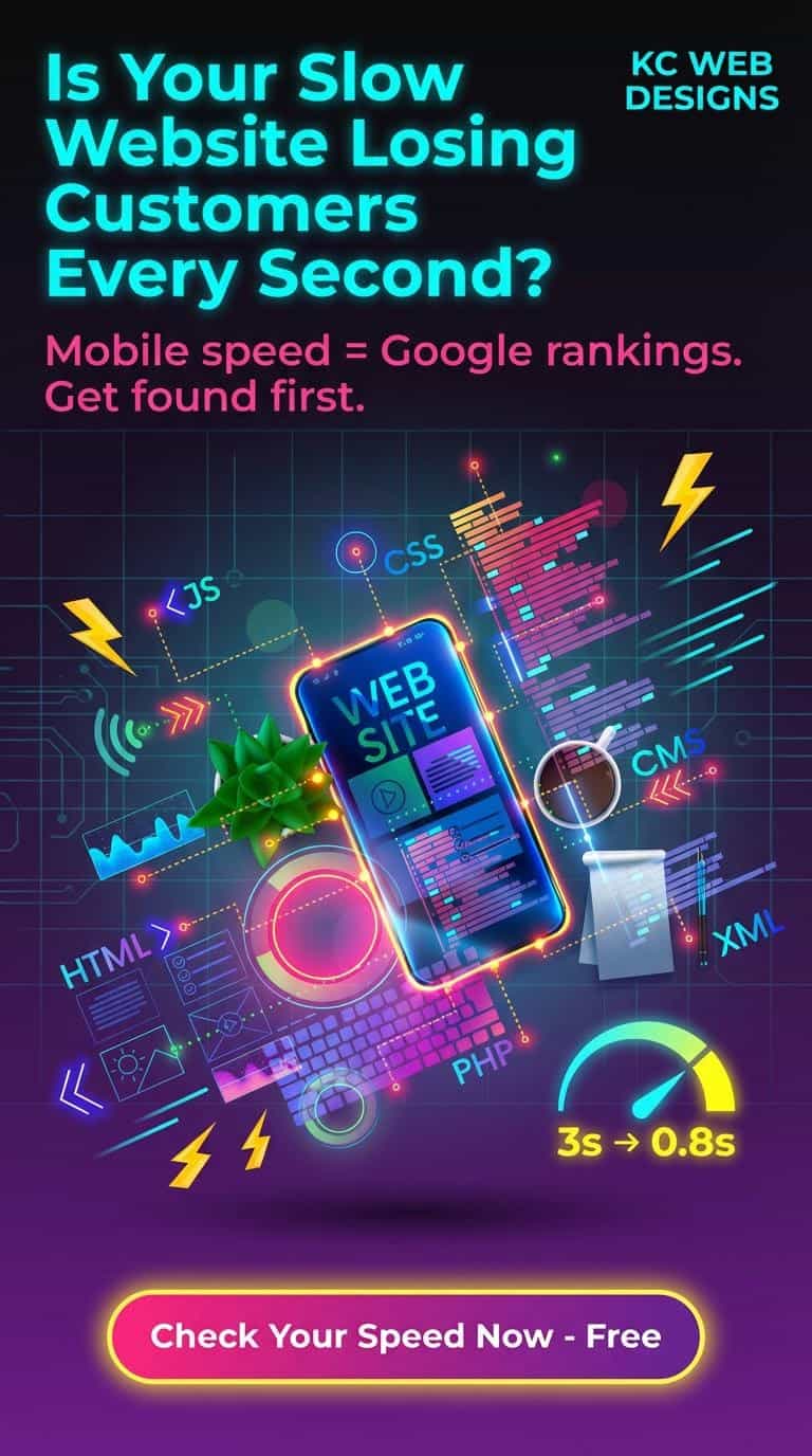 Website Speed Optimization for Better SEO Mobile phone displaying website speed metrics with colorful digital graphics.