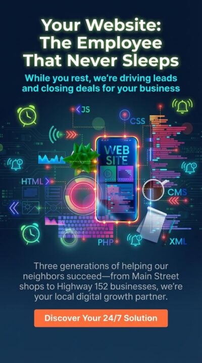 Modern mobile website with digital icons and growth graphics for Kansas City businesses.