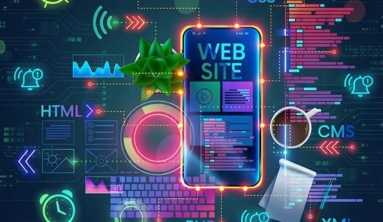 Modern mobile website with digital icons and growth graphics for Kansas City businesses.