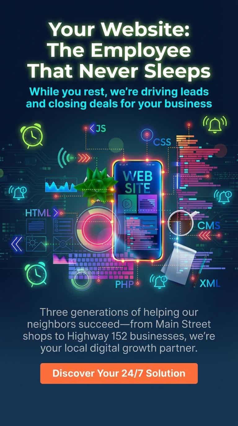 Modern mobile website with digital icons and growth graphics for Kansas City businesses.