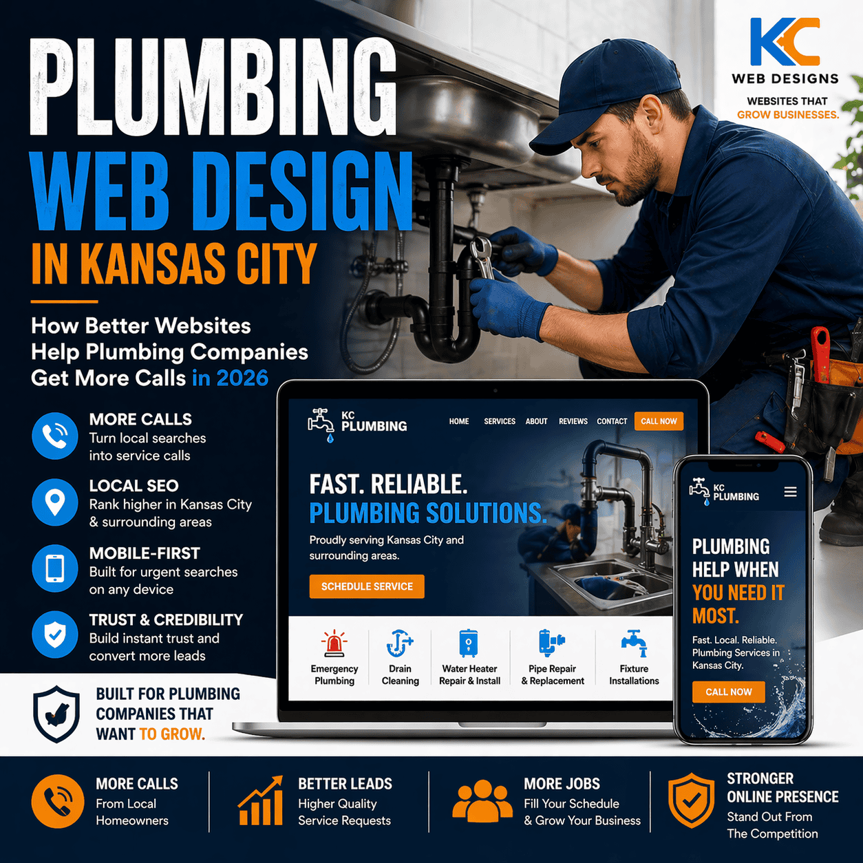 Plumbing Web Design in Kansas City for 2026, focusing on boosting online presence for plumbing compa.